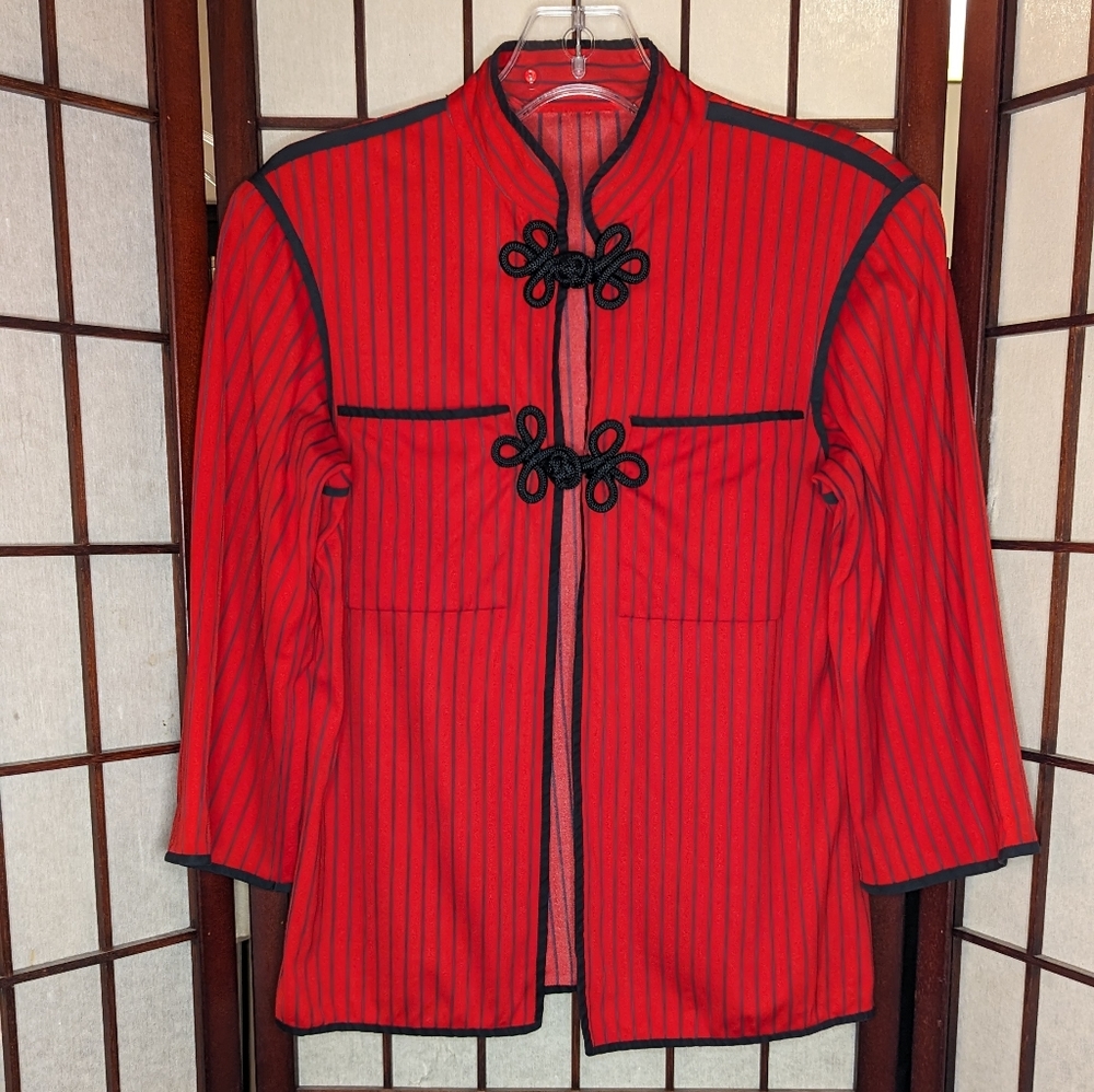 Vintage handmade red striped knit jacket